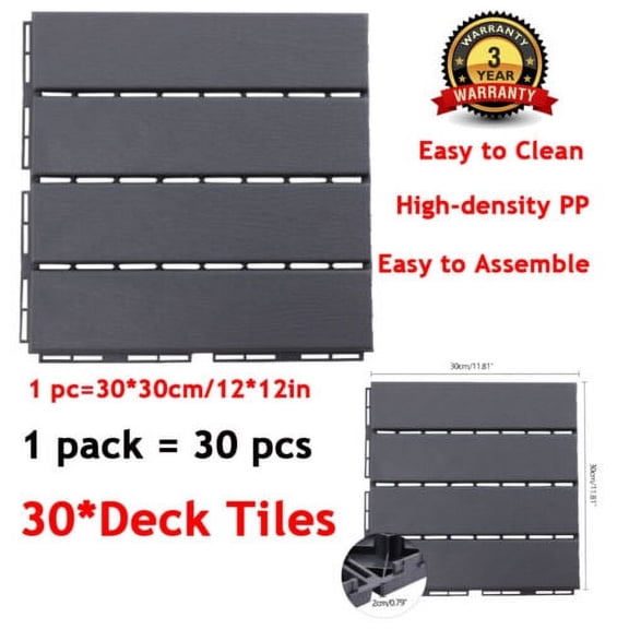 30 Pack 12"x12" Interlocking Deck Tiles Outdoor Patio Flooring Pavers Tiles Gray