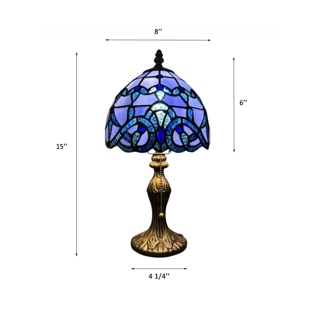 Tiffany Mini Table Lamp Blue Stained glass Baroque Style Lavender LED Bulb Included Pull Chain Switch for Living Room Dining Room Bedroom Bedside 14"H*8"W