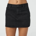 thumbnail image 2 of Women Denim Mini Skirt Casual A Line High Waist Button Zipper Closure Five Pocket Design Raw Hem Skirt Black M, 2 of 8