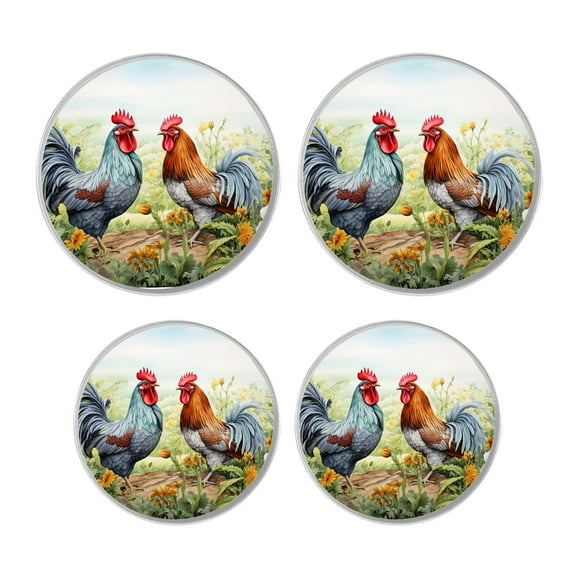 Round Stove Burner Covers 4 Pcs Metal Electric Stove Burner Covers 8Inch And 10Inch ,Chicken Rooster Grass Vintage colorful design