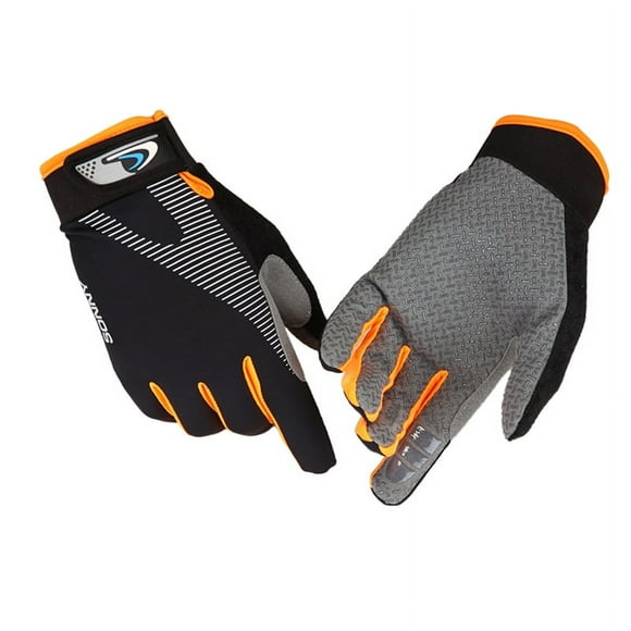 Cycling Nonslip Full Fingers Gloves Mountain Bike Gloves Road Racing Gloves for Outdoor Tactical Riding Sports Size S (Black & Orange)