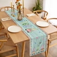thumbnail image 3 of Table Runner 60 Inches Long for Kitchen Dining, Easter Dresser Scarf Farmhouse, Dining Table Decorations for Wedding/Parties, Farmhouse Gnomes Rabbits Eggs Wooden Grain 13 x 60 In, 3 of 8