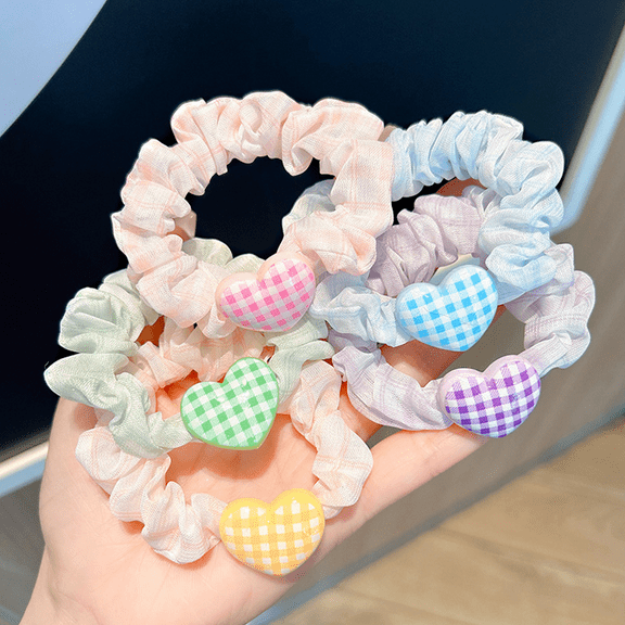 Crusward‌ 5Pcs Mixed Color Hair Scrunchies for Women Girls, Elastics Hair Bands Heart-shaped Skinny Hair Ties Ponytail Holders for Thick Thin Fine Hair