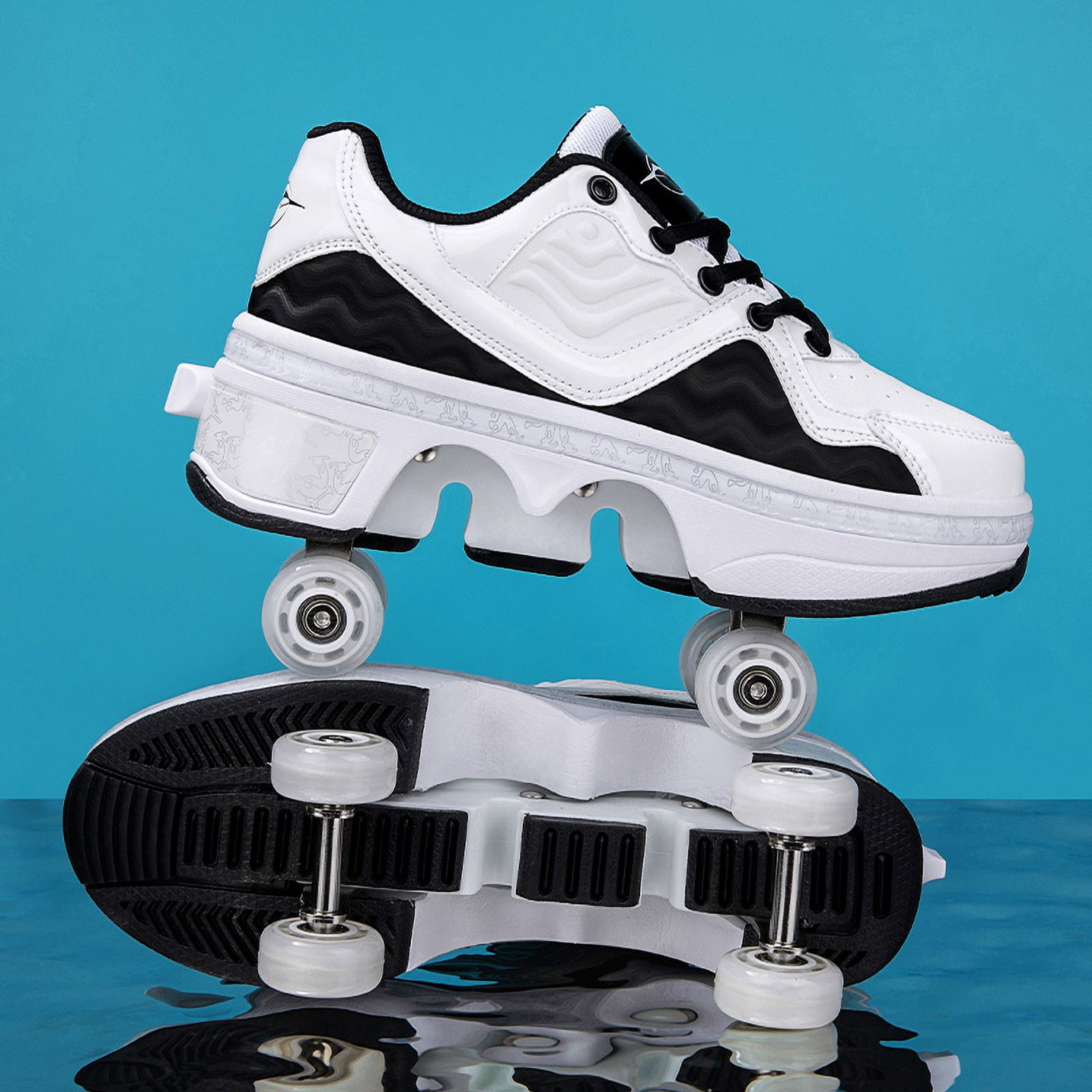 Roller Skates for Women Men, Shoes with Wheels for Girls, Kick Rollers Shoes Retractable for Boys, Adult Parkour Quad Roller Shoes, Inline Skates Children's Outdoor Skates