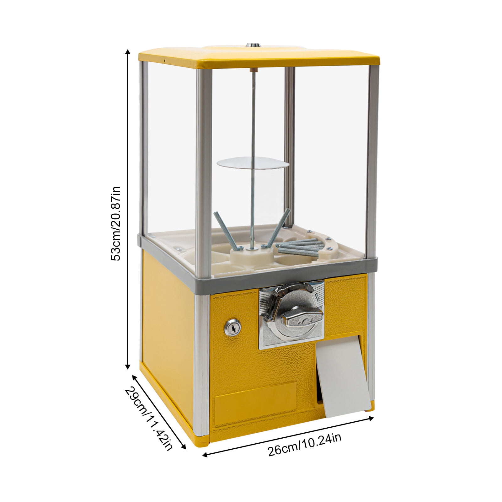 Yellow Commercial Gumball Candy Bulk Vending Machine with Removable Canisters Dispenser Coin Bank Capacity 800 Coins 11.42*10.24*20.87 in for Game Stores, Retail Stores, and Amusement Parks