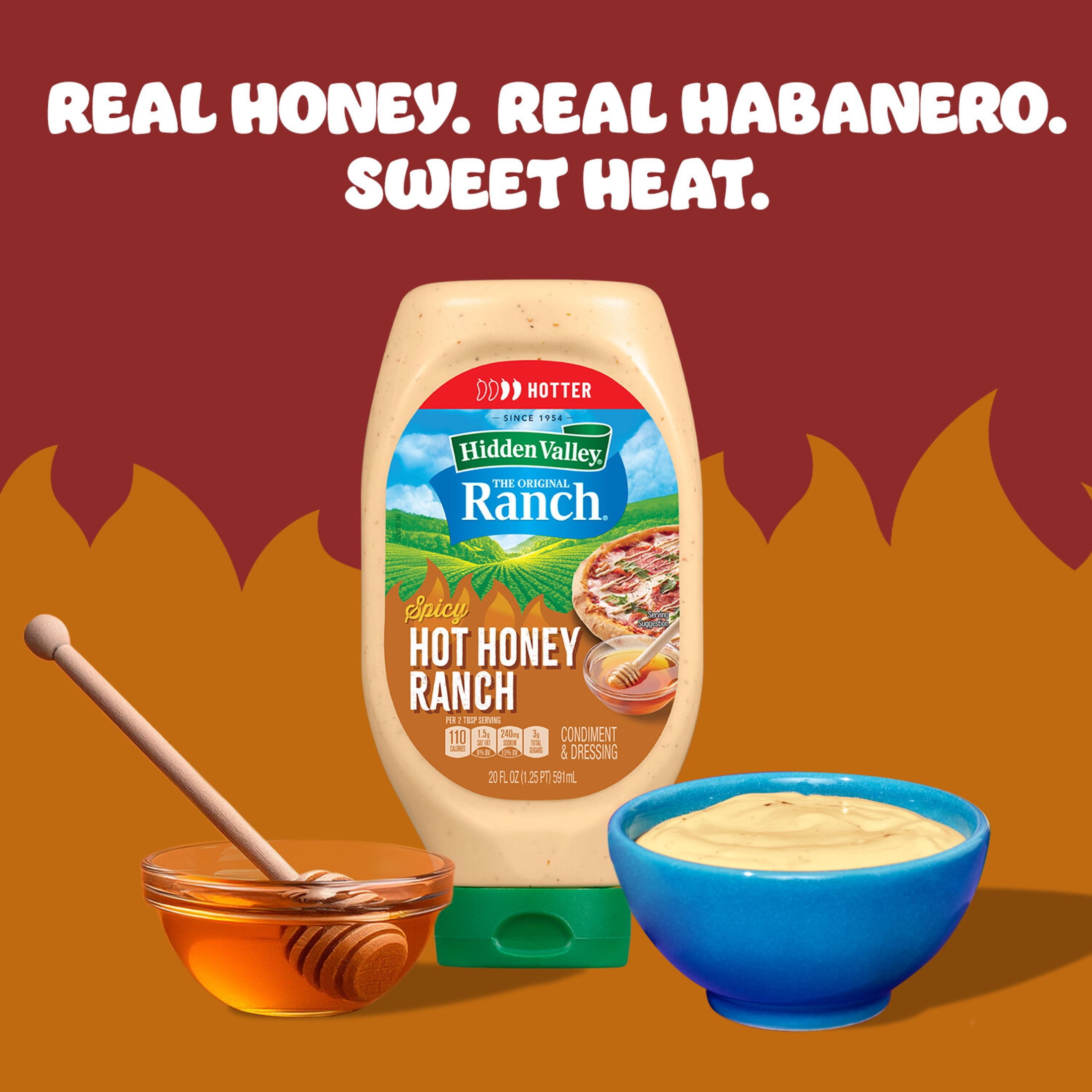 Hidden Valley Spicy Hot Honey Ranch Dip Sauce Condiment & Dressing, 20 fl oz Squeeze Bottle