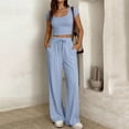 thumbnail image 5 of Two Piece of Workouts Outfits Plus Size Solid-Color Casual Vacation Relaxed Style With Pockets Short Sleeve Neck Blouses Shirts Sets, 5 of 7