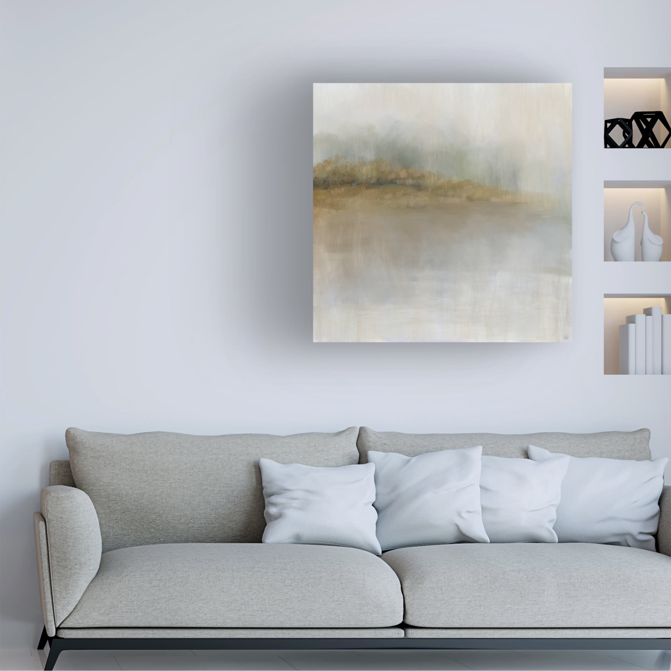 Canvas Wall Art - Line and Brush 'Golden Brush Landscape Abstraction' Wall Art for Living Room, Bedroom, or Office Décor by Trademark Fine Art - 14 x 14 Inches