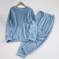 thumbnail image 2 of WTOBBY Women's Fashion Warm Fleece Solid Color Sleepwear Set, Long Sleeve Lounge Wear with High Elastic Crewneck, Comfortable Pajamas for Winter Nights,Blue L, 2 of 6