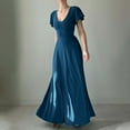 thumbnail image 2 of Wycnly Dresses for Women 2025 Fashion Empire Waist Ruffle Sleeve Swing A Line Party Long Dresses Solid Short Sleeve V-Neck Maxi Formal Dresses for Women Blue m, 2 of 6