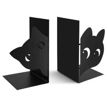 RETON Black Metal Bookends with Cat Design - Heavy Duty Book Holder, Non-Slip Base for Shelf, Desk, Office & Home Decor
