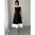 thumbnail image 3 of Black And White Sleeveless A-Line Midi Dress With Collared Neck And Patchwork Hem, 3 of 6