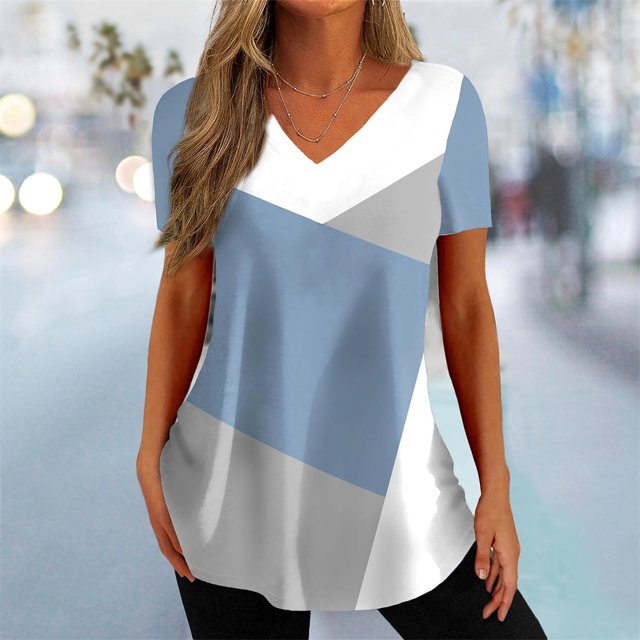 RWJDXD RWJDXD Ample et Confortable en Été, T-shirt Simple pour Femmes, T-shirt Courbe Ondulée 3d, Mode Col en V, Manches Courtes, Vêtements de Rue Décontractés pour Femmes