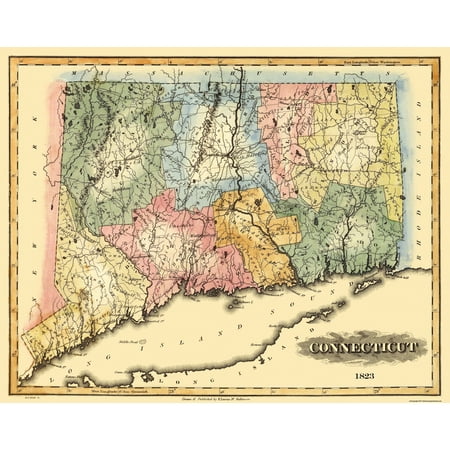 Historic State Map - Connecticut - Lucas 1823 - Vintage Wall Art