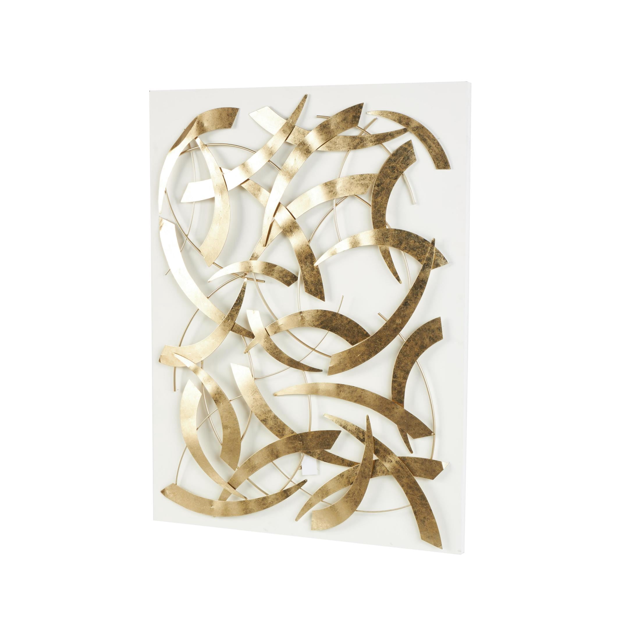 DecMode Gold Metal Metallic Curved Rod Abstract Wall Decor with White Wood Backing