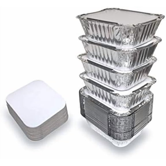 55 Pack - Small Foil Pans with Lids - To Go Food Containers with Lids 1lb Mini Aluminum Pans Freezer Safe Foil Take out Trays Heat proof Aluminum Meal Prep Containers 5.5x4.5x1.9 in