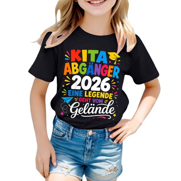 Girls T Shirts Breathable Letter Print Crew Neck Short Sleeve Tee for Casual Wear Girls' Tops Tees Blouses Black 3 Years-4 Years