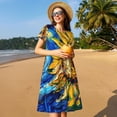 thumbnail image 4 of Fotbe vintage Starry Sunflower Pattern Dress Casual Womens Fashion Short Sleeve Maxi Dress T Shirt Dress Striped Long Color Block Maxi Dress, 4 of 6