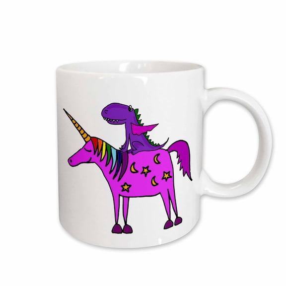 3drose, Funny Cool Dragon Riding Unicorn Cartoon, 15oz Mug