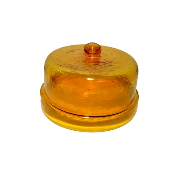 BIDK Home Round Cake Display Serving Board with Glass Dome Lid - 11.5" - Yellow