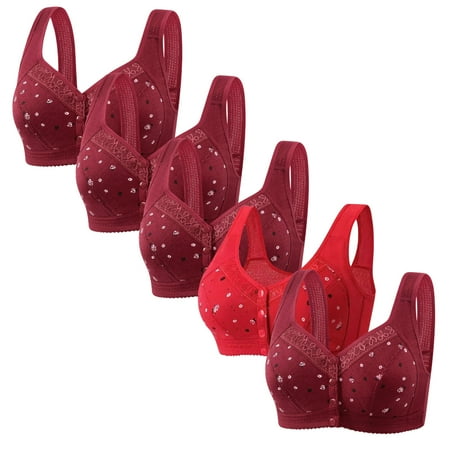 Tao Tao Women Daisy Bra Convenient Front Close Button Bras For Seniors Comfort Cotton Bras No Underwire Underwear 5 Pack Multicolor 4XL
