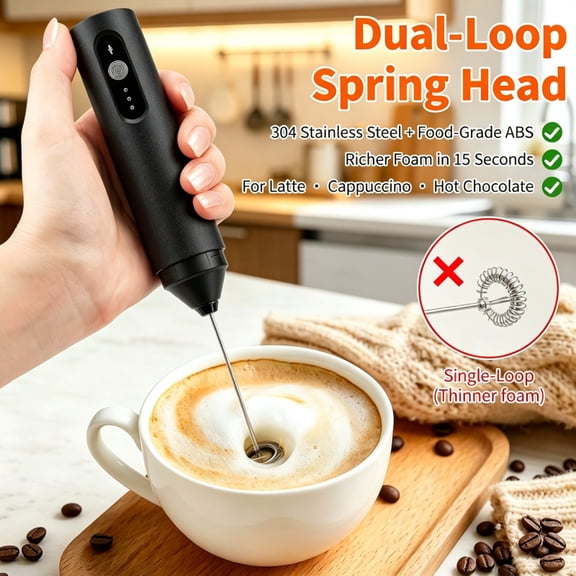 Rechargeable Milk Frother Handheld with Travel Cover, 3-Speed Adjustable Electric Whisk for Coffee, Latte, Cappuccino, Matcha, Powerful Dual Coil Foam Maker, USB-C Charging Drink Mixer Wand