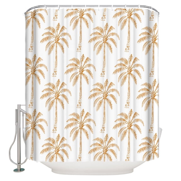 Orange Palm Tree Bathroom Shower Curtains with 12 Hooks Waterproof Shower Curtain for Stalls and Bathtubs Tropical Summer Botanical Forest Modern Decorative Bathroom Privacy Curtain 66x72 Inches