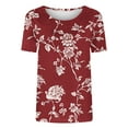 thumbnail image 6 of Fznquz Tops for Women Short Sleeve Summer Floral T Shirts Casual Crewneck Red Comfy Womens Blouse, 6 of 6