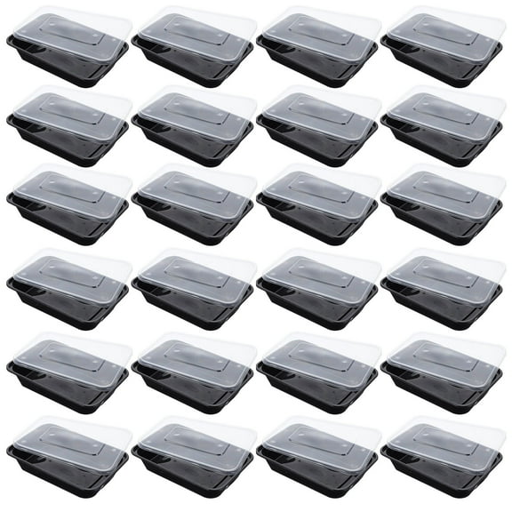 UEETEK Black Plastic Rectangular Bento Boxes for Storage and Takeout 50Pcs