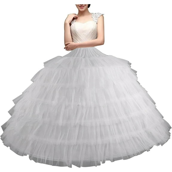 Women's Tulle Petticoat, 1.1m Long, 6 Hoops, Adjustable Crinoline Underskirt for Wedding Dress