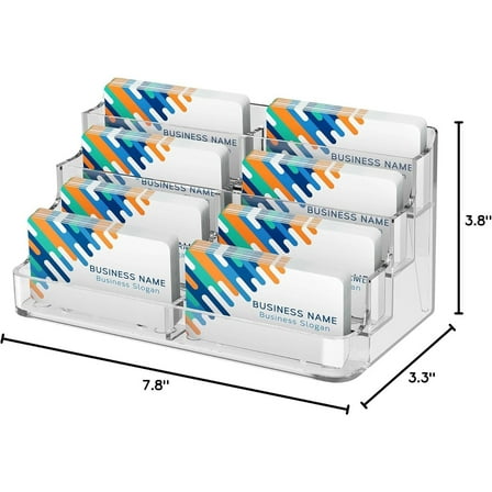 Acrylic Business Card Holder for Desk Multiple Business Card Holders, Premium Cards Stand for Workspace, Clear Plastic Display Holder with 4 Tier for Office, 8 Pocket, 400 Cards Capacity