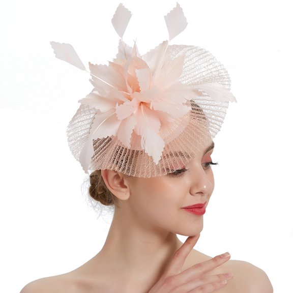 COMPUKAS Pink Tea Party Hats for Women and Girls Headband Bride 1 Set