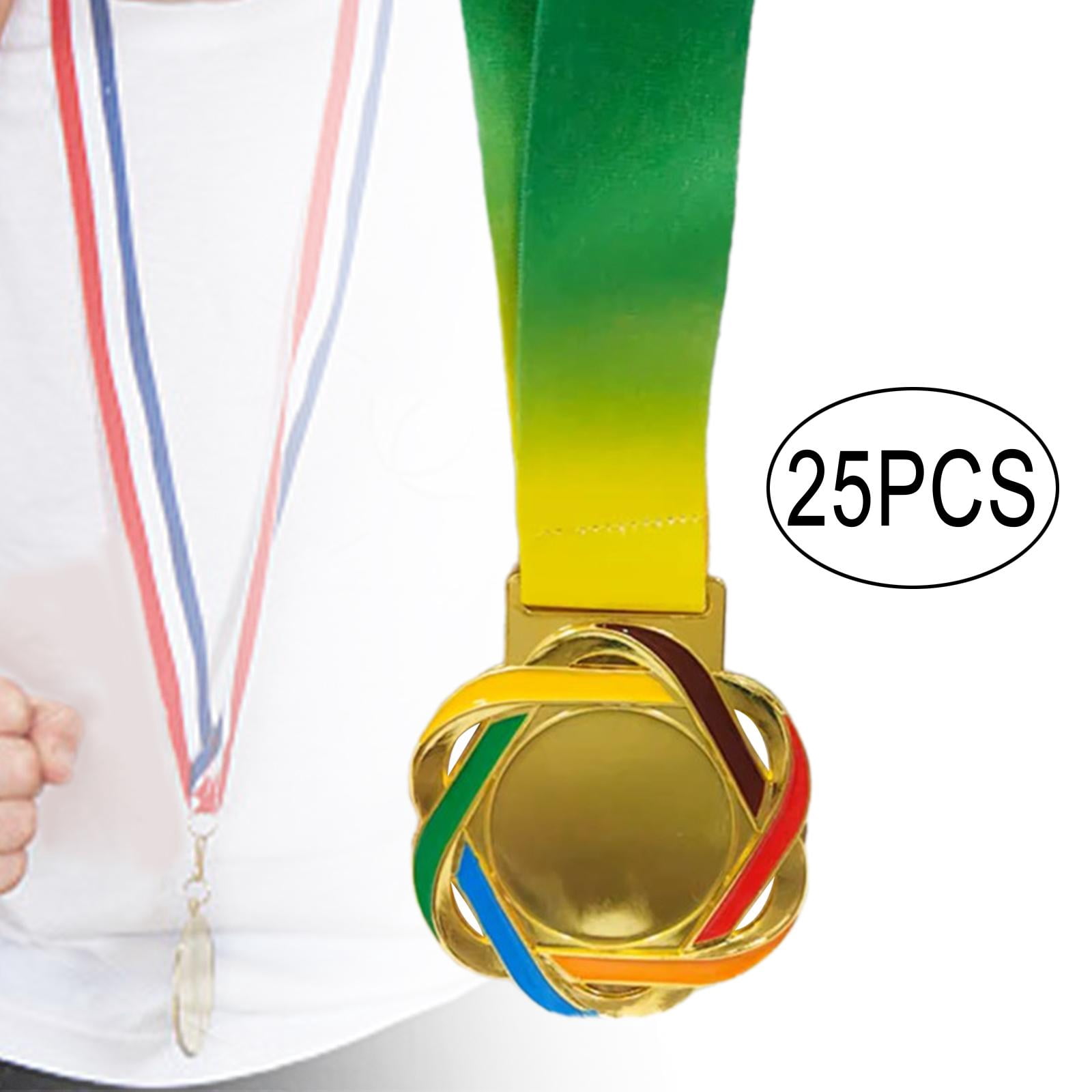 DimyFew 25Pcs Winner Medals Recognition Metal Award Medals with Neck Ribbon Game Prizes Gold Color
