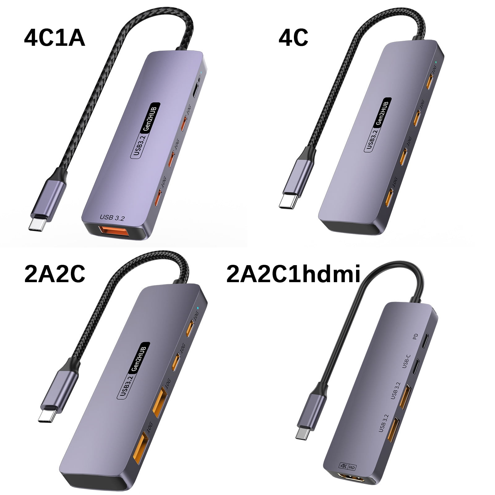 Fast Speed USB C Hubs 10Gbps PD100W 140W Power Delivery USB 3.2 Splitter Adapters For Laptop Phone 4K HDTV Connectivitys