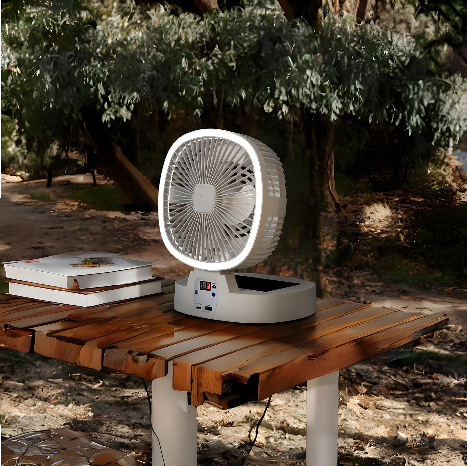 Solar Fan,Outdoor Camping Fan Portable, Battery Operated Rechargeable Tent Fan,5 Speed,Desk Cooling Personal Fans for Picnic, Hurricane, Fishing, Travel, Worksite