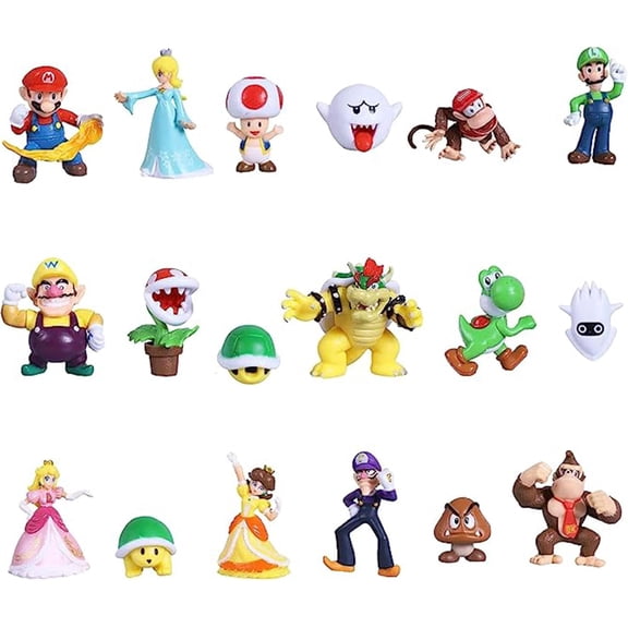 18PCS Mario Action Figure Mini Toys Princess, Turtle, Mushroom, Orangutan Cake Decoration Party Supplies Gifts for Fans