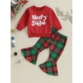 thumbnail image 2 of Wassery Baby Girl 2Pcs Christmas Outfits Long Sleeve Letter Print Pullover + Flare Pants Set 9M 12M 18M 24M 3T 4T Toddler Girl Christmas Clothes, 2 of 9