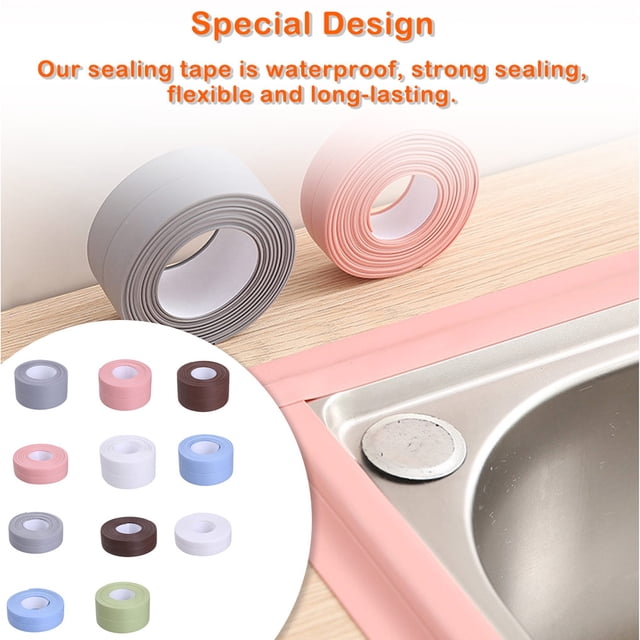 Sealing Strips PVC Colorful Wall Sticker Smooth Self Adhesive Tape Toilet Corner Windows Bathroom Kitchen Sink Restaurant 3.2m*3.8cm Pink