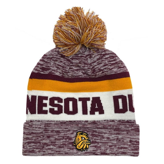 The Game Roll Up Knit Hat Pom Knit Cap Heathered University of Minnesota Duluth