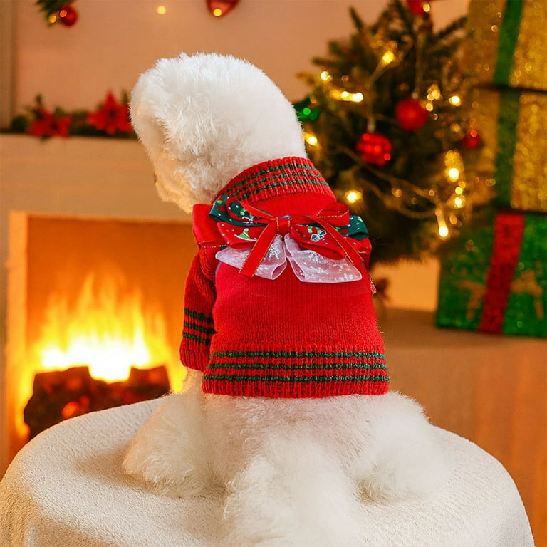 Pet Christmas Dress for Small Dogs and Cats  Red & Green Holiday Skirt  with Snowflake Elk Print, Warm Soft Polyester Apparel for Chihuahua,  Poodle, Dachshund, Teacup Pets (XSM) - Walmart.com