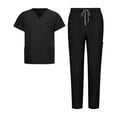 thumbnail image 2 of Conjunto de uniforme médico unisex: blusa y pantalón de manga corta, suaves al tacto, con cintura elástica y cintura elástica. Negro, 2 of 9