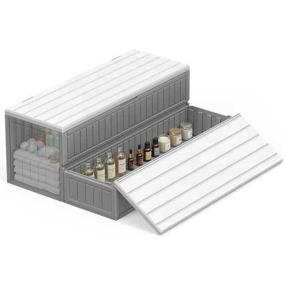 CAMMOO SPA Hot Tub Steps Stairs with Double-Decker Large Storage, Outdoor/Indoor, Fully Sealed, Snap-Together Assembly, Gray-White