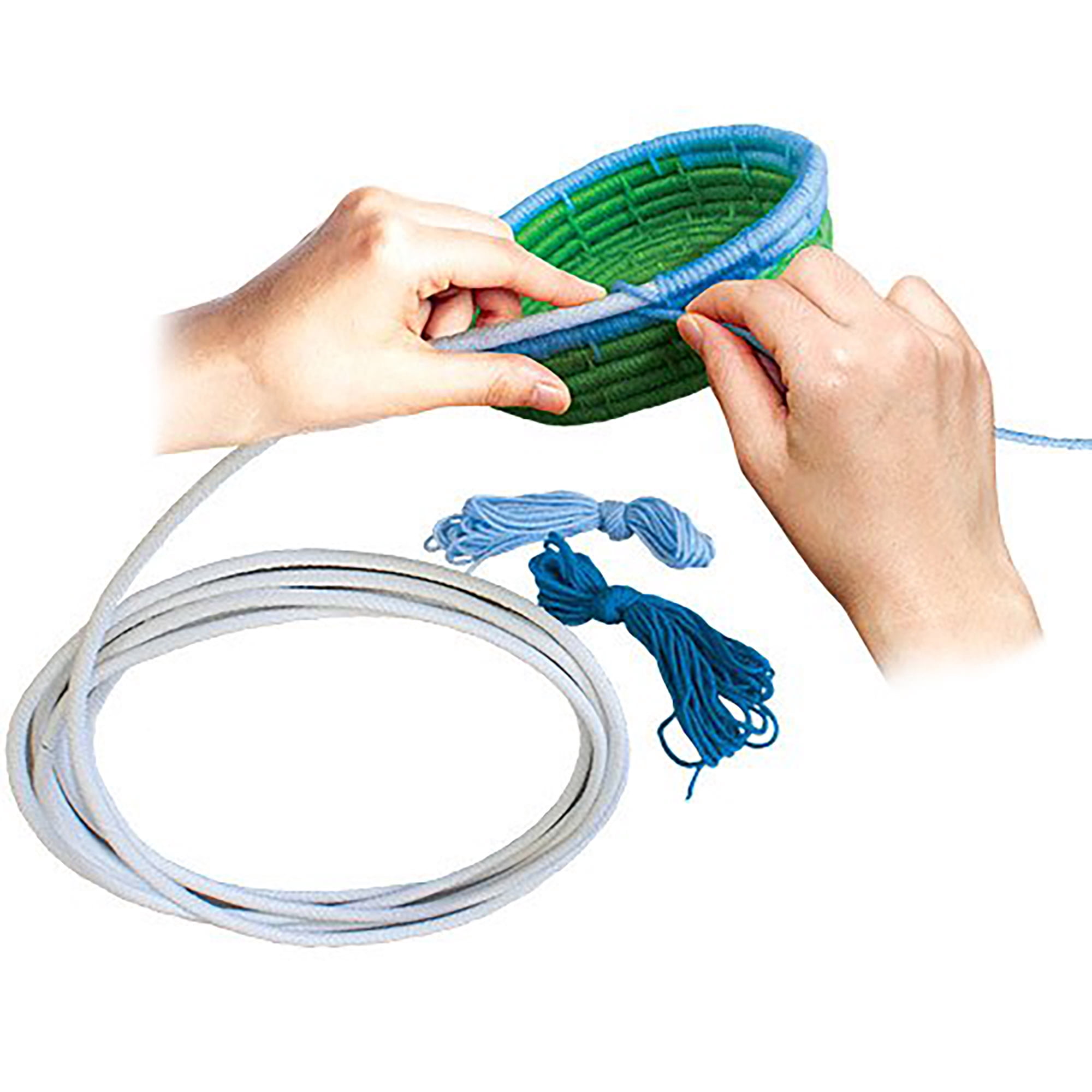 Craft County Coiling Cord Basketry Kit with Coiling Cord, Wrapping Fabric or Yarn, Plastic Needle, and Instructions - Multiple Basket Types & Colors Available