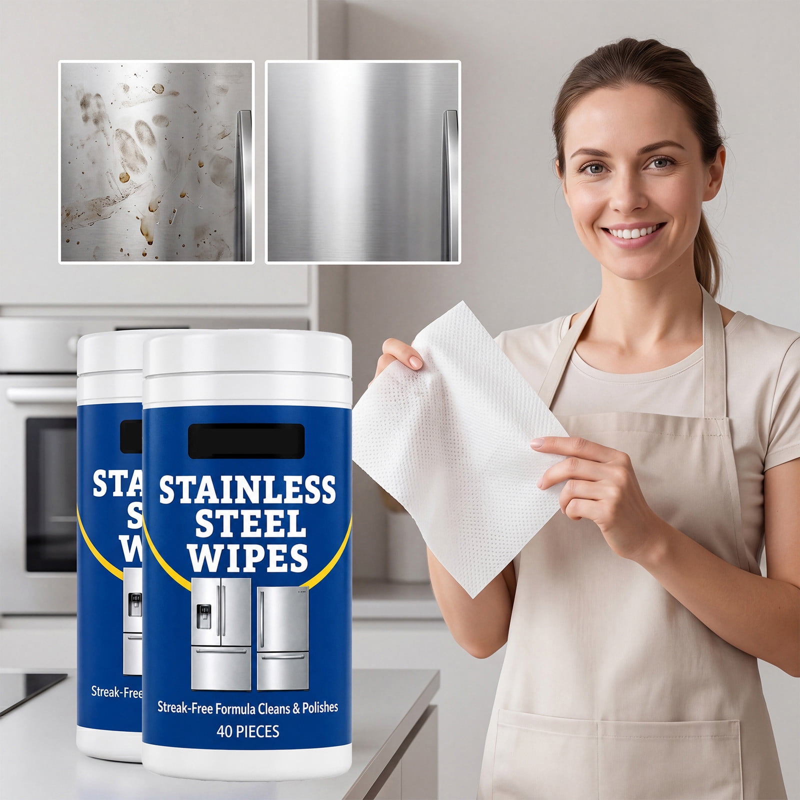 Stainless Steel Cleaning Wipes, Streak Free Cleans Polishes Fingerprints Grime, 2 Pack Kitchen Appliance Surface Wipe, Wipes for Kitchen Appliance Metal Surface