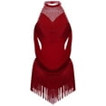 thumbnail image 2 of iiniim Kids Girls Sparkly Rhinestone Tassel Rumba Samba Jazz Latin Dance Party Jumpsuit Competition Leotard Dress Burgundy 8, 2 of 7