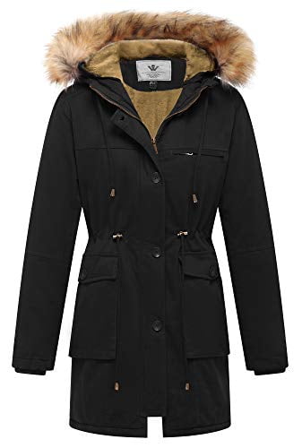 WenVen Womens Winter Thickened Warm Sherpa Lined Hooded Cotton Jacket