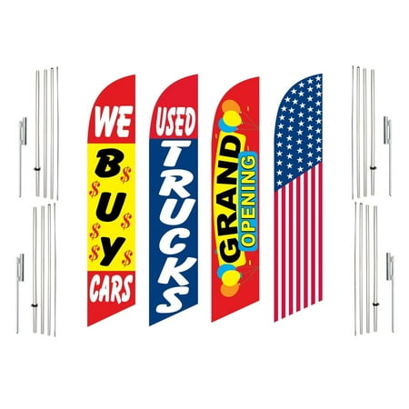 4 Swooper Flags With 4 Pole Kits We Buy Cars Used Trucks Grand Opening America