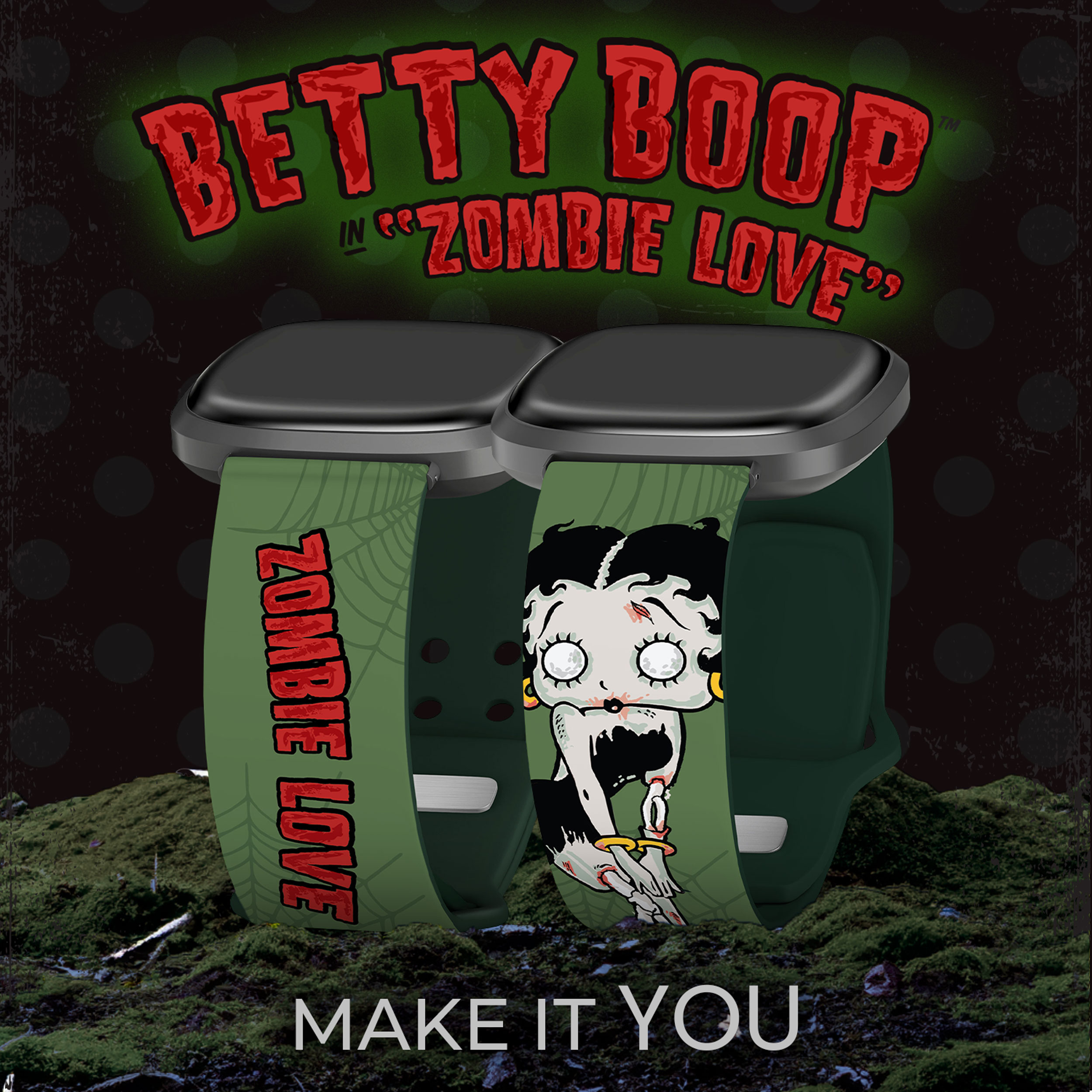 Betty Boop Zombie Love HD Watch Band Compatible with FitBit Versa 3 & Sense (20mm Short Zombie) by Affinity Bands