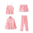 thumbnail image 4 of Wyongtao Women's 7 Pcs Silk Satin Pajamas Set Long Sleeve Button Down Sleepwear Cami Shorts Pjs Set with Eye Mask,Pink XL, 4 of 4