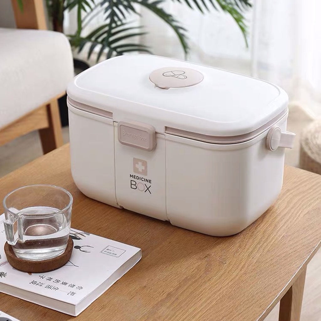 WINDLAND Large Medicine Storage Box with Small for Pill Organizer Handle Double Layer Bin